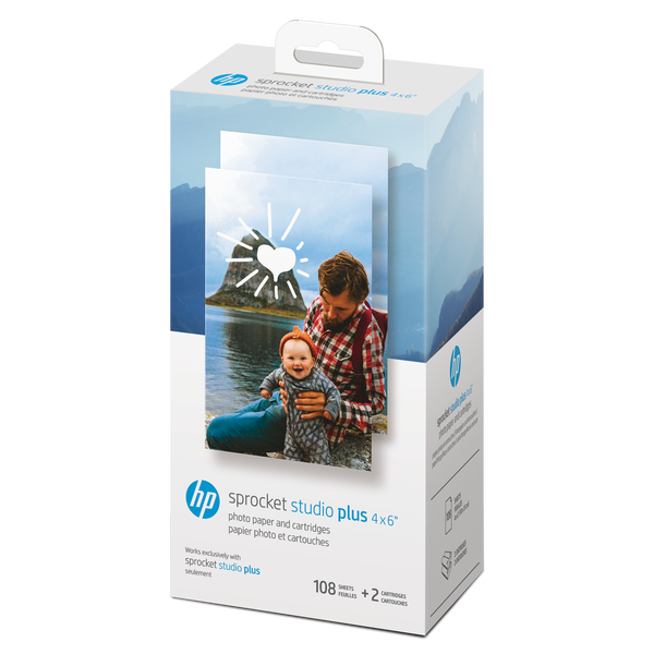 HP Sprocket Studio Plus 4x6 Photo Paper and Cartridges (Includes 108  Sheets and 2 Cartridges)
