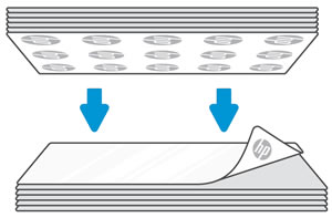 Loading paper with the HP logos facing down