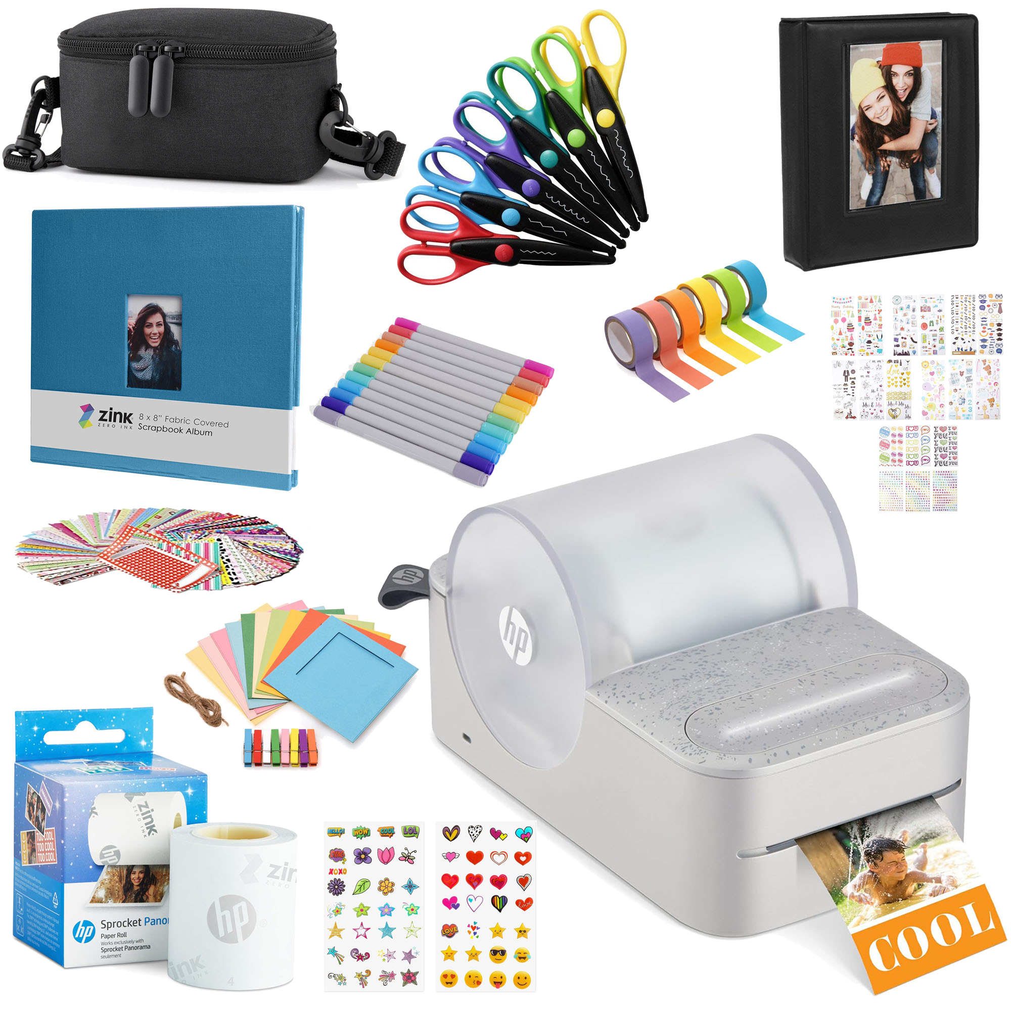 HP Sprocket Panorama Instant Portable Color Label & Photo Printer (Grey) Craft Bundle Sprocket Printers