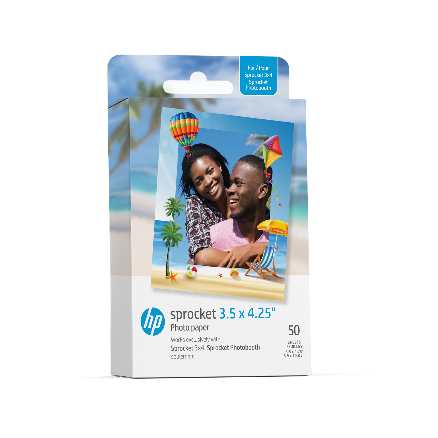 HP Sprocket Photo Paper 50-Pack - 3.5x4.25" Sticky-Backed Zink Paper For HP Sprocket Printers