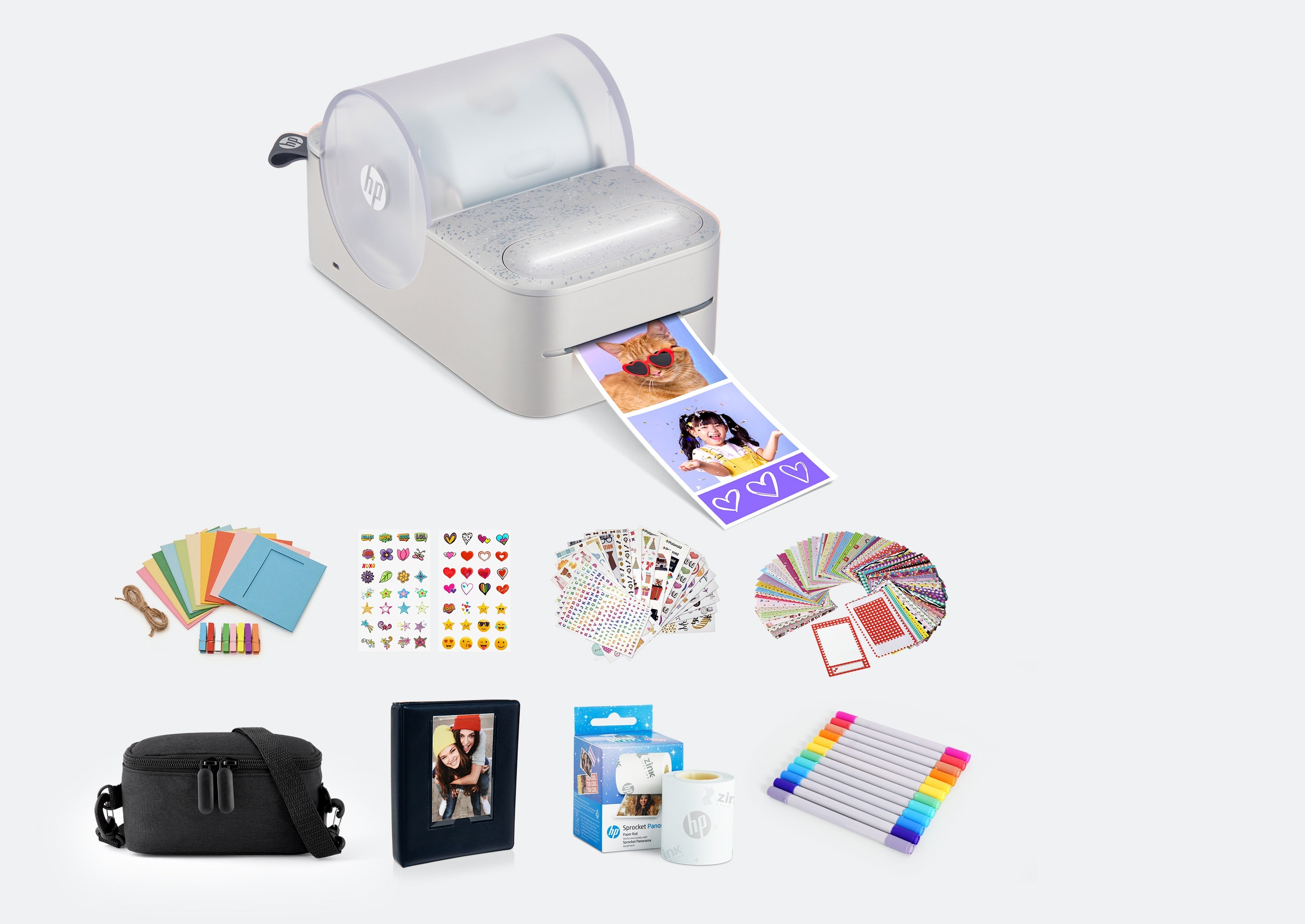 HP Sprocket Panorama Instant Portable Color Label & Photo Printer Gift Bundle