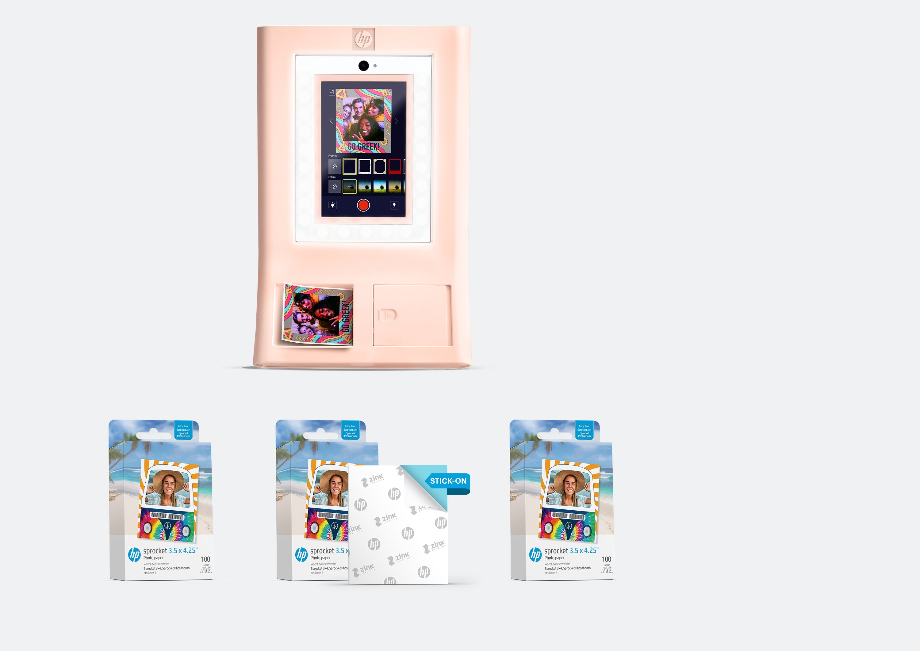 HP Sprocket Photobooth Photo Printer Bundle – 300 Sheets of 3.5” x 4.35” ZINK® Photo Paper