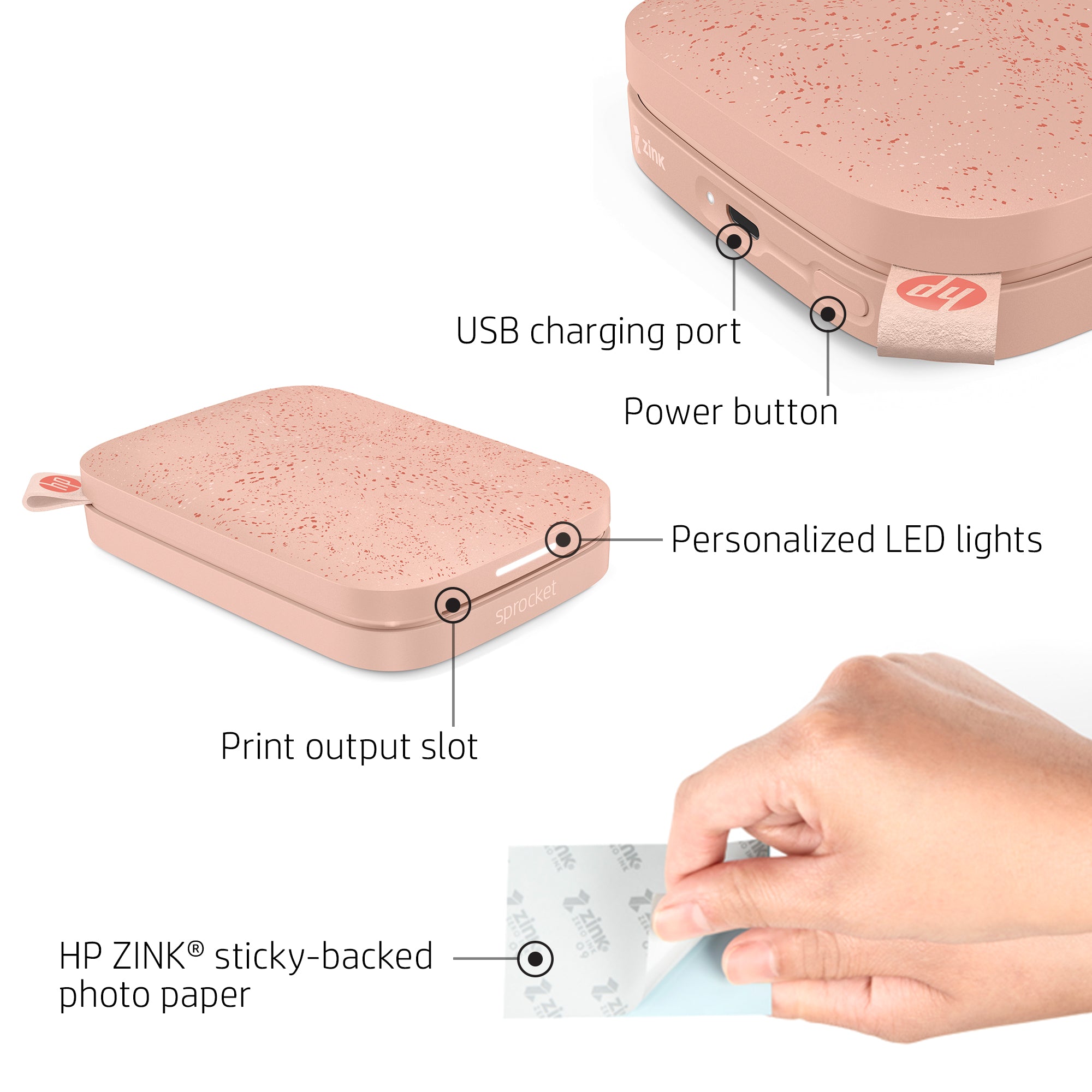 HP Sprocket Portable Instant Photo Printer 2” x 3” Blush Pink – Sprocket  Printers
