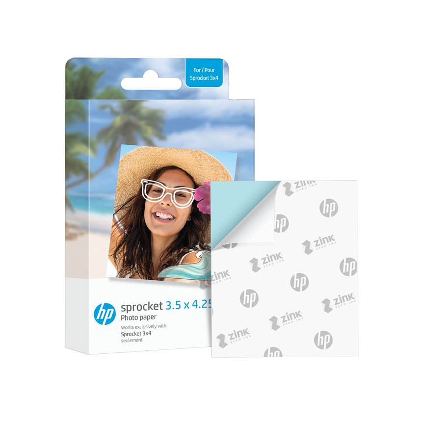 HP Sprocket 3.5 x 4.25” Zink Sticky-backed Photo Paper (20 Pack) Compatible  with HP Sprocket 3x4 Photo Printer