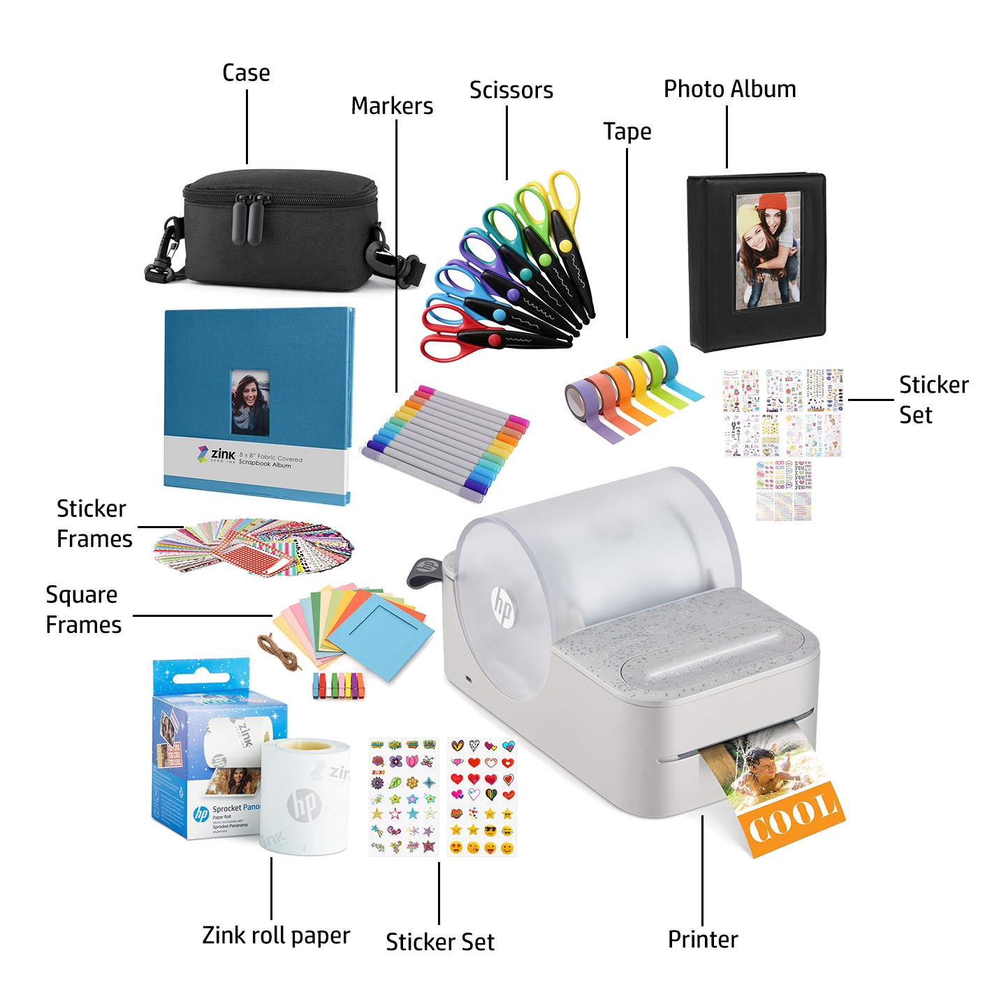 HP Sprocket Panorama Instant Portable Color Label & Photo Printer (Grey) Craft Bundle Sprocket Printers