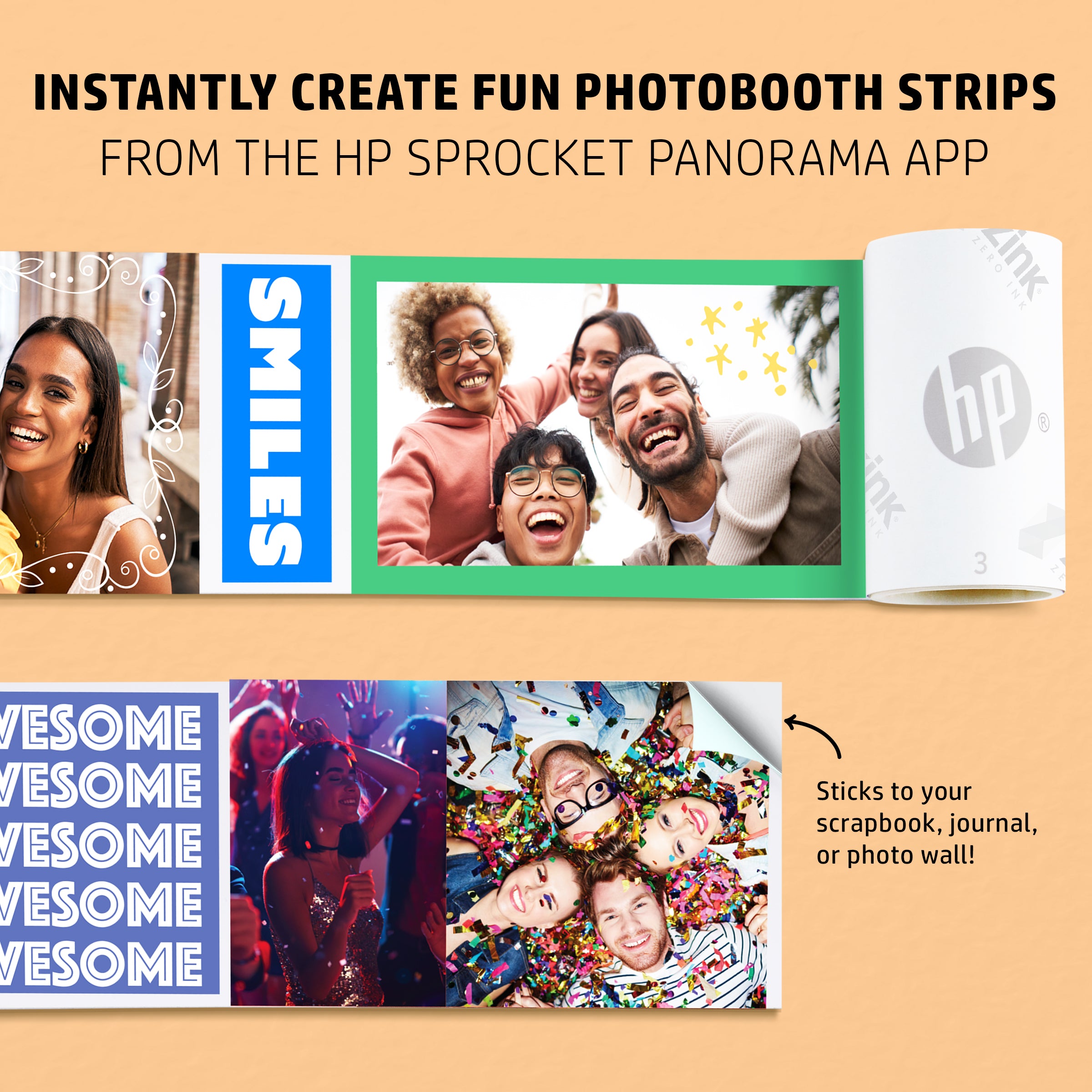 HP Sprocket Panorama Instant Portable Color Label & Photo Printer (Grey) Personalize Prints 2” x .5”- 9” on Zink Sticky-Backed Paper -Create Fun Photobooth Strips, Labels & Custom Designs in the App Sprocket Printers