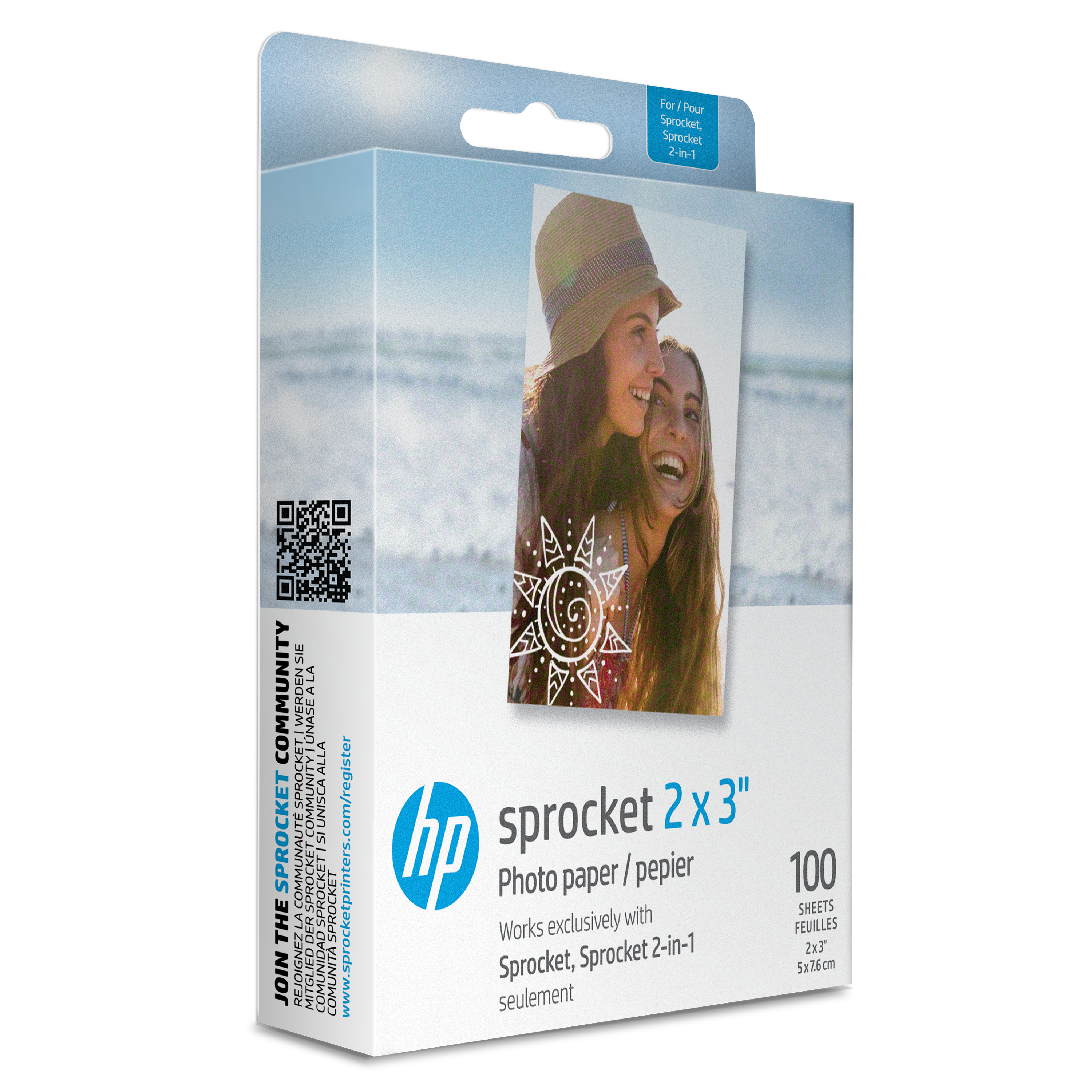 HP Sprocket 5,1 x 7,6 cm Papier photo autocollant Zink de qualité  supérieure (100 feuilles)