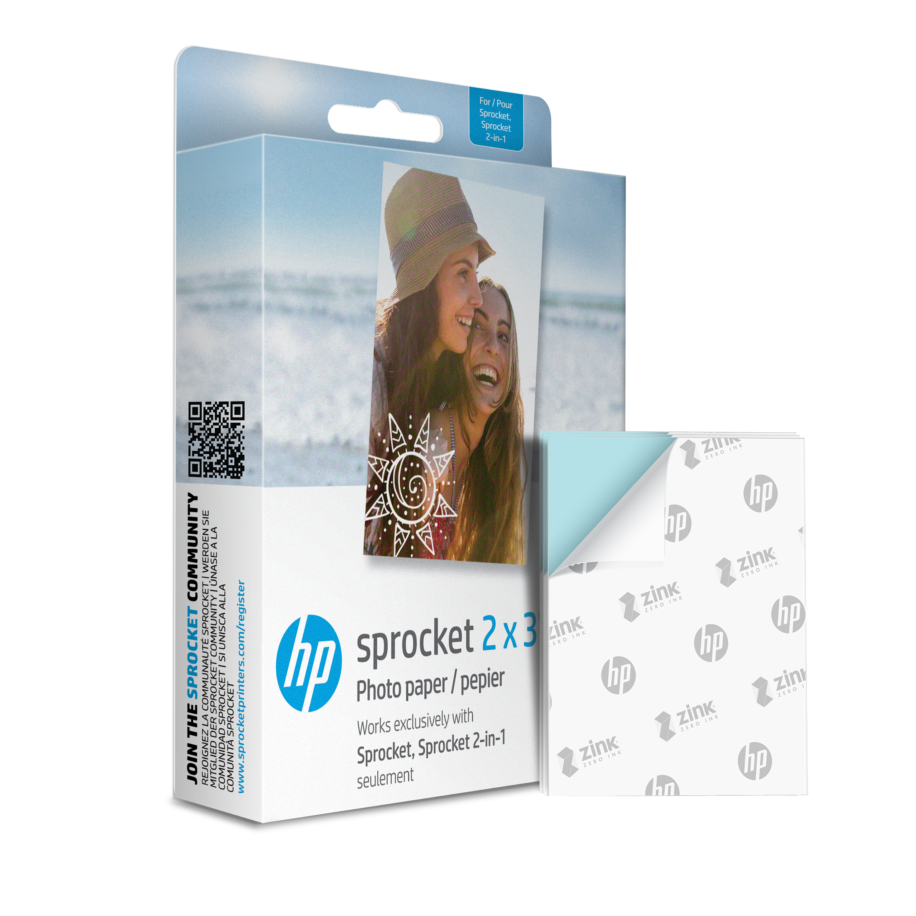 HP Sprocket 5,1 x 7,6 cm Papier photo autocollant Zink de qualité  supérieure (100 feuilles)