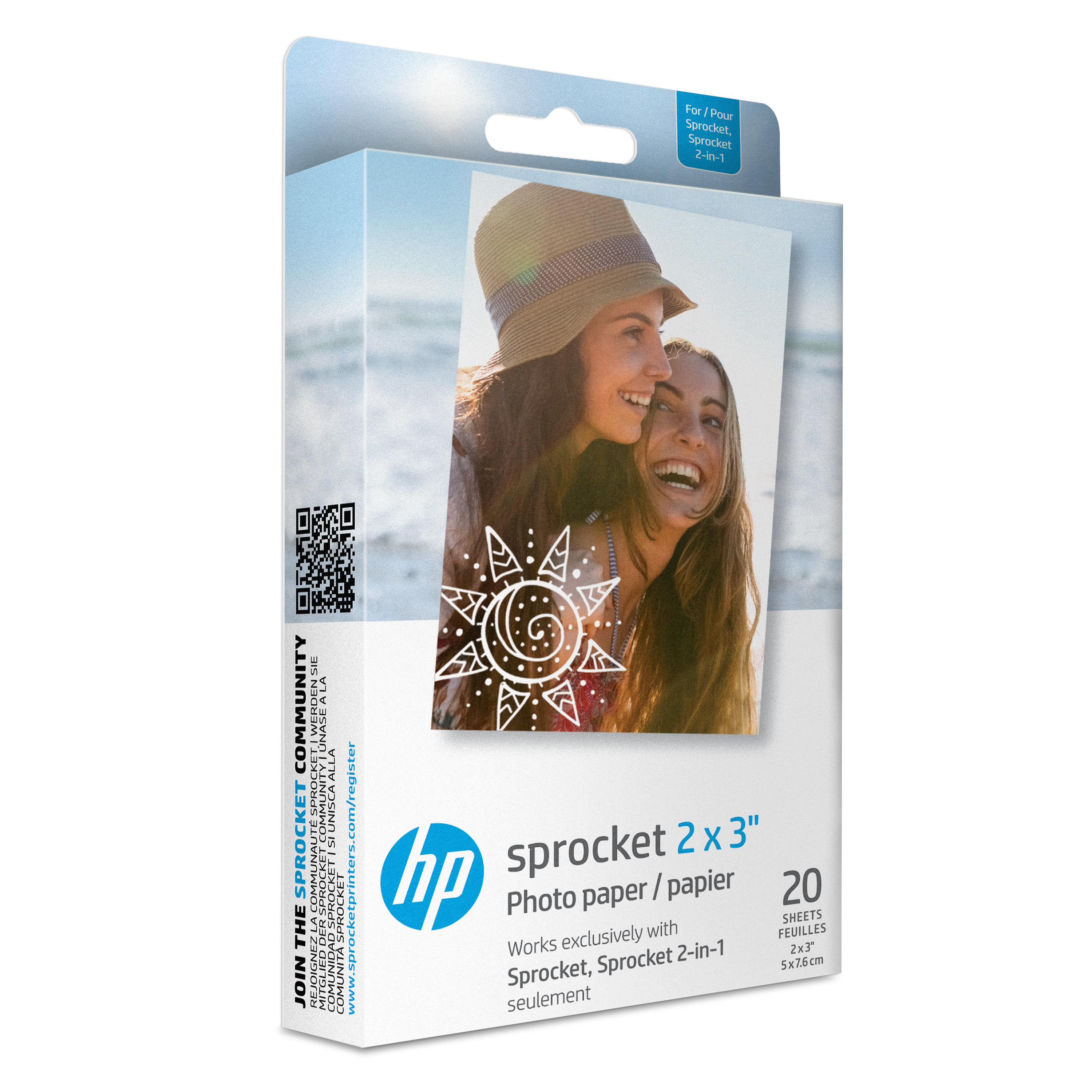 HP Sprocket 2” x 3” Premium Zink Sticky-Back Photo Paper (20