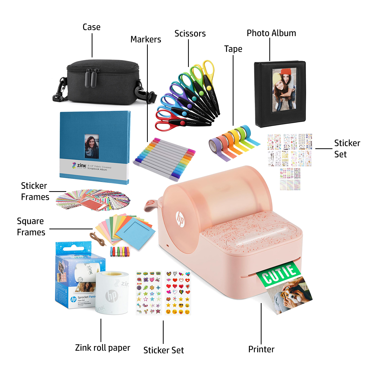 HP Sprocket Panorama Instant Portable Color Label & Photo Printer (Pink) Craft Bundle Sprocket Printers