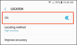 Location menu example on Android